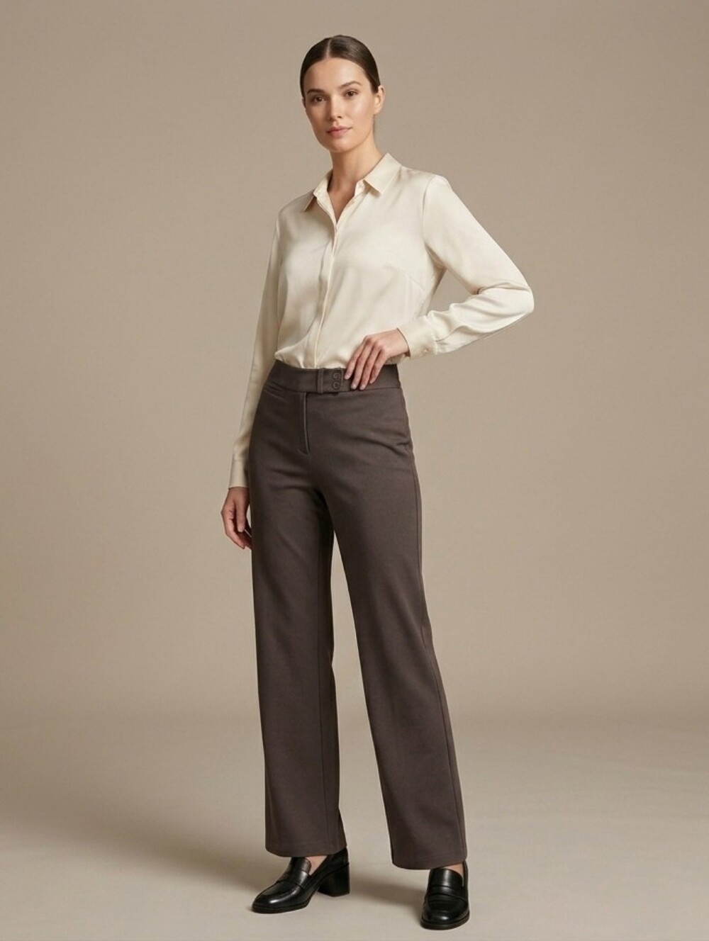 Eileen Fisher Ponte Knit Brown Straight Pants Trousers Size M Medium Stretch
